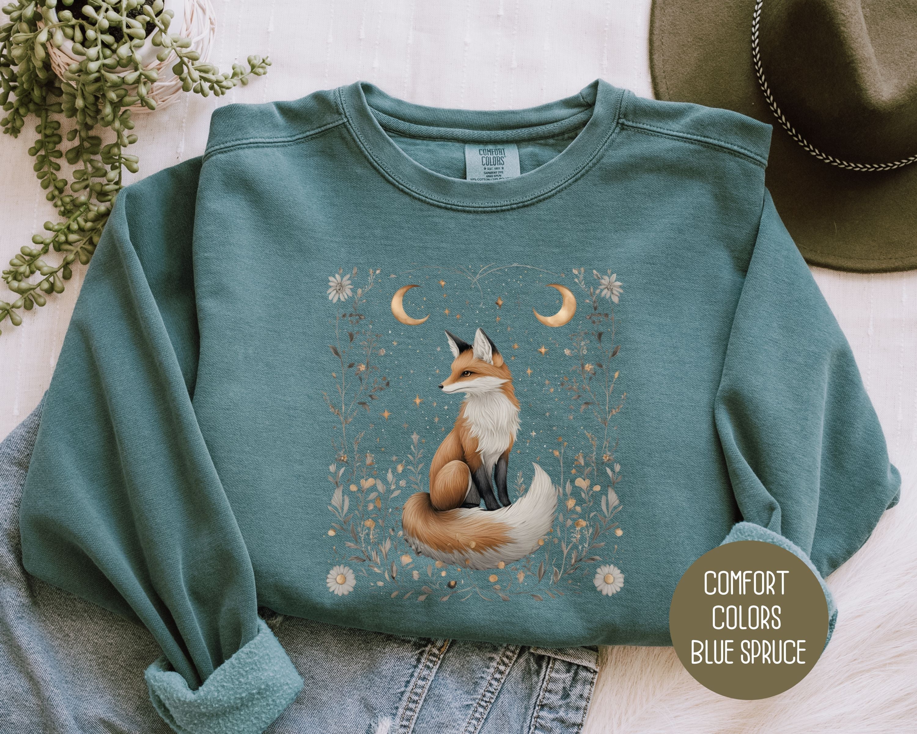 Celestial Cottagecore Fox Comfort Colors Sweatshirt