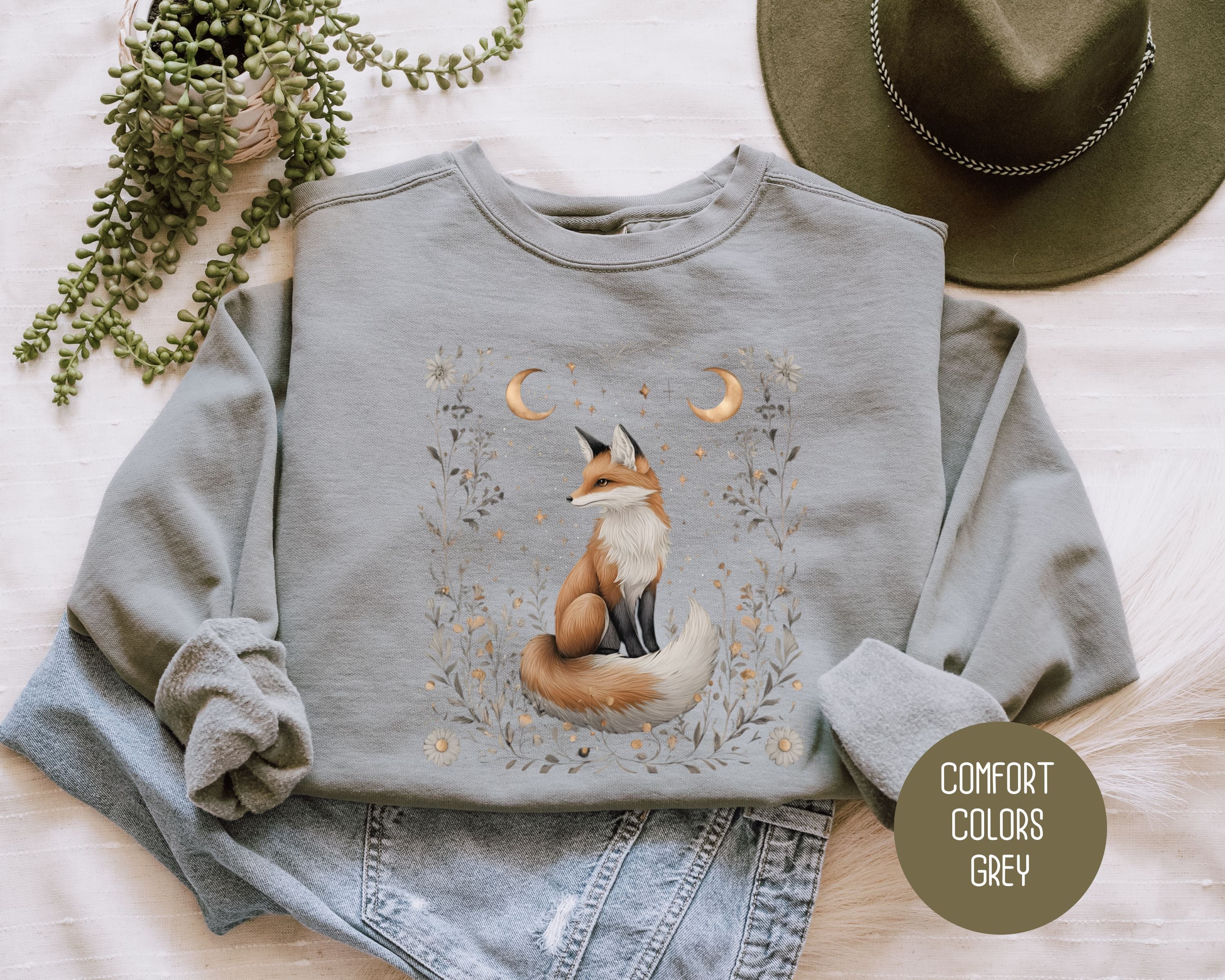 Celestial Cottagecore Fox Comfort Colors Sweatshirt