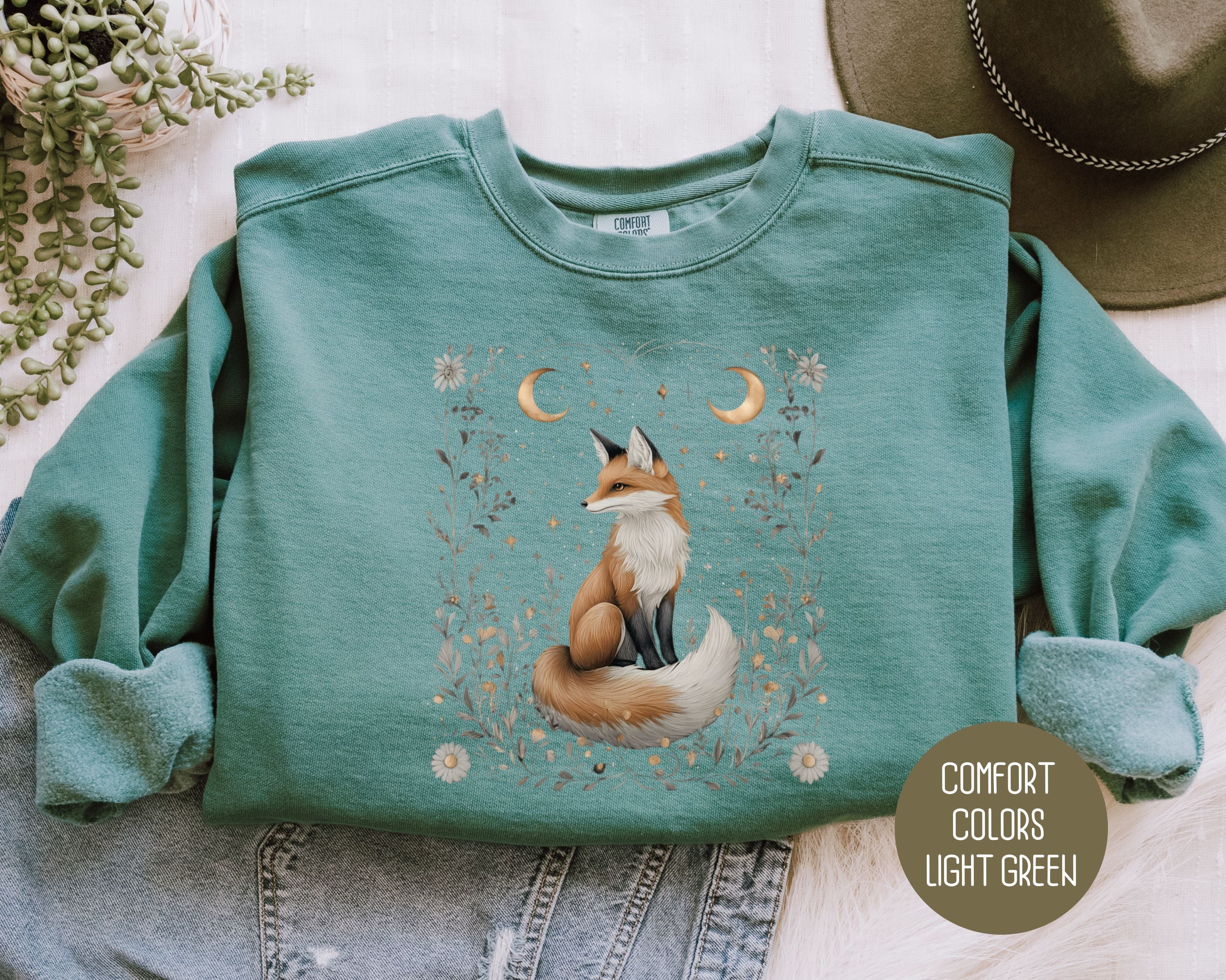 Celestial Cottagecore Fox Comfort Colors Sweatshirt