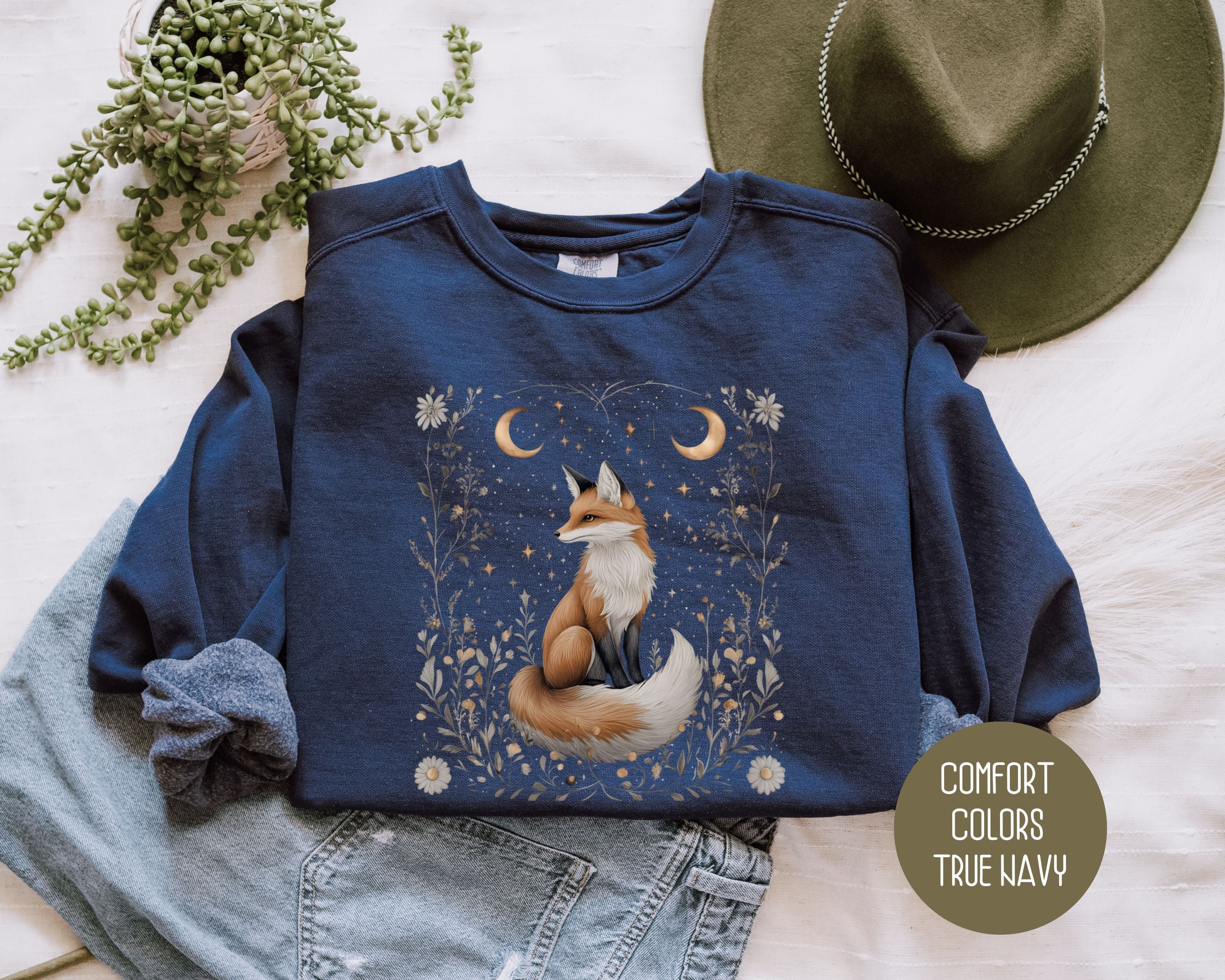 Celestial Cottagecore Fox Comfort Colors Sweatshirt