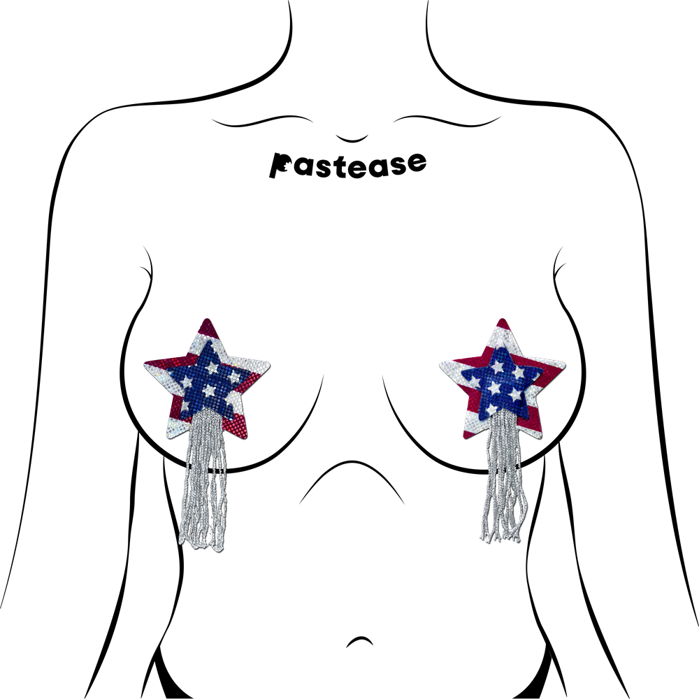 5-Pack: Tassel Pasties: American Patriotic Sparkling Stars & Stripes USA Breast Pasties by Pastease®