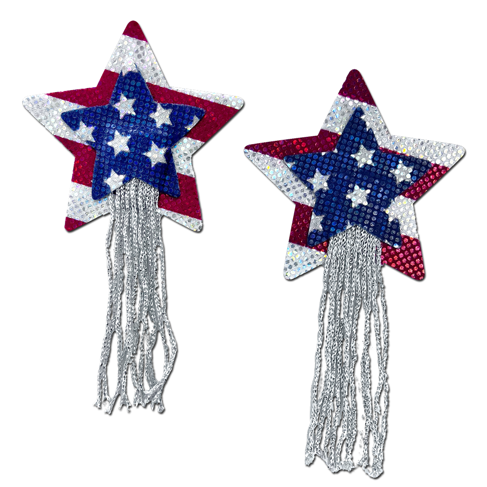 5-Pack: Tassel Pasties: American Patriotic Sparkling Stars & Stripes USA Breast Pasties by Pastease®